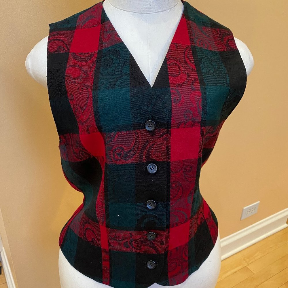 Red & Green Plaid Tailored Pendleton Wool Vest